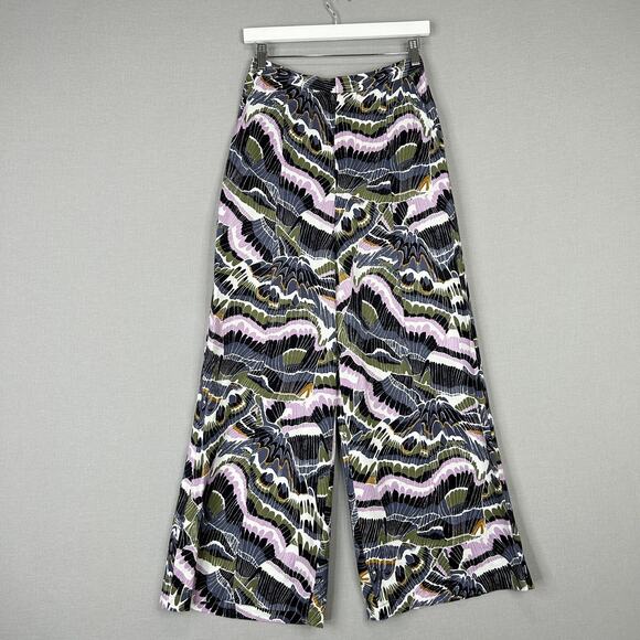 Anthropologie Wide Leg Pants Womens 4 Purple Abstract Print Trouser Resort Artsy - Picture 1 of 11